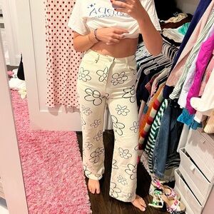 Floral white & black jeans